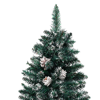 Slim Pre-Lit Christmas Tree With Real Wood&White Snow Green 180 Cm