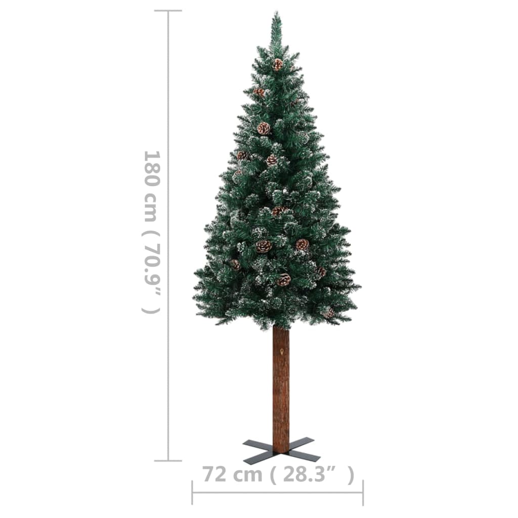 Slim Pre-Lit Christmas Tree With Real Wood&White Snow Green 180 Cm