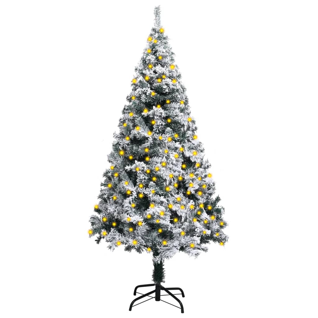 Artificial Pre-Lit Christmas Tree With Flocked Snow Green 180 Cm
