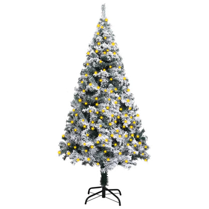 Artificial Pre-Lit Christmas Tree With Flocked Snow Green 180 Cm