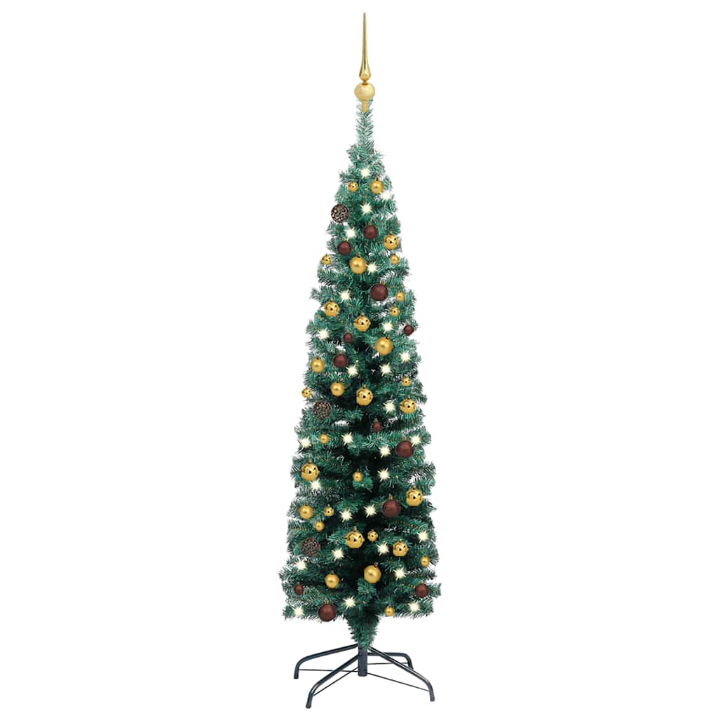 Slim Artificial Pre-Lit Christmas Tree With Ball Set Green