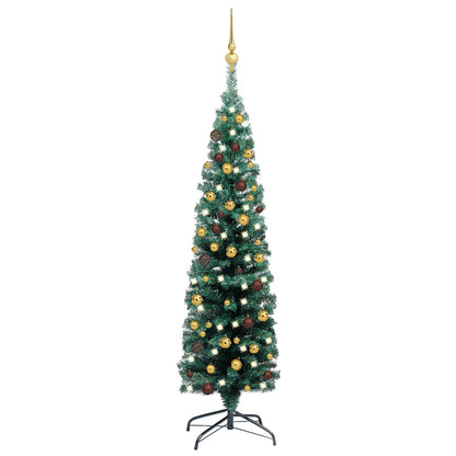 Slim Artificial Pre-Lit Christmas Tree With Ball Set Green