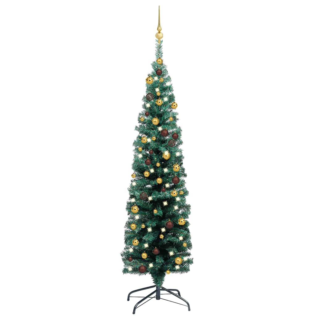 Slim Artificial Pre-Lit Christmas Tree With Ball Set Green