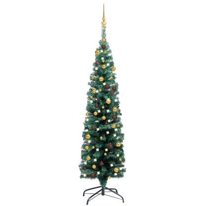Slim Artificial Pre-Lit Christmas Tree With Ball Set Green