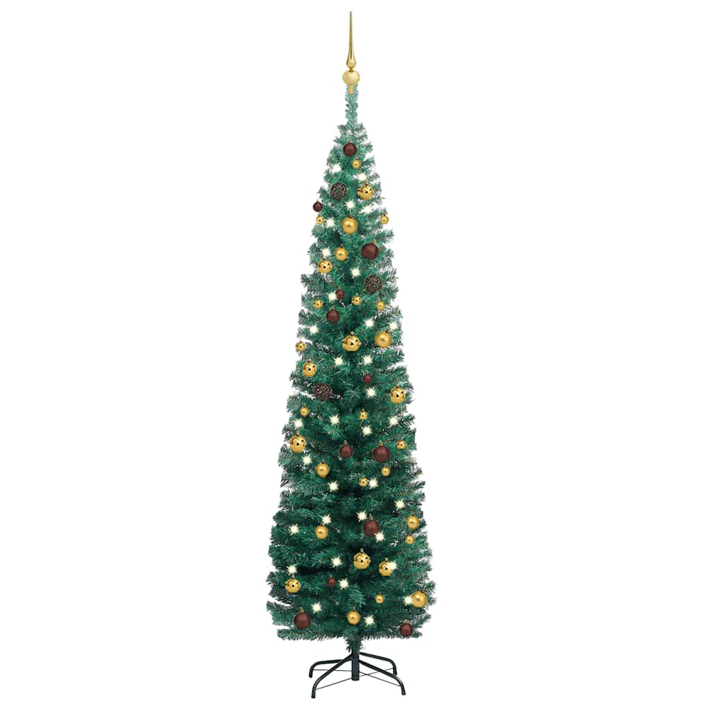 Slim Artificial Pre-Lit Christmas Tree With Ball Set Green