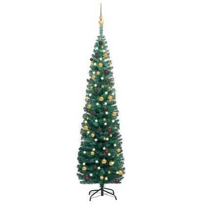 Slim Artificial Pre-Lit Christmas Tree With Ball Set Green