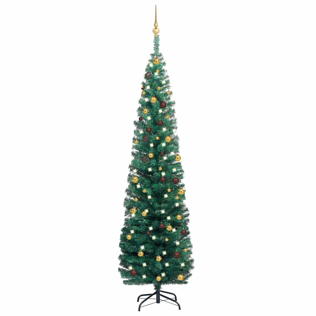 Slim Artificial Pre-Lit Christmas Tree With Ball Set Green