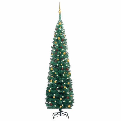 Slim Artificial Pre-Lit Christmas Tree With Ball Set Green