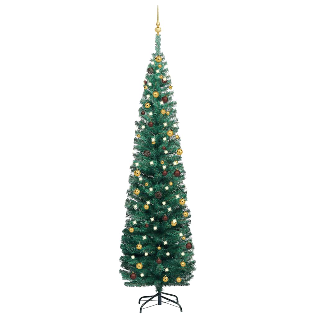 Slim Artificial Pre-Lit Christmas Tree With Ball Set Green