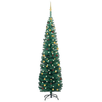 Slim Artificial Pre-Lit Christmas Tree With Ball Set Green