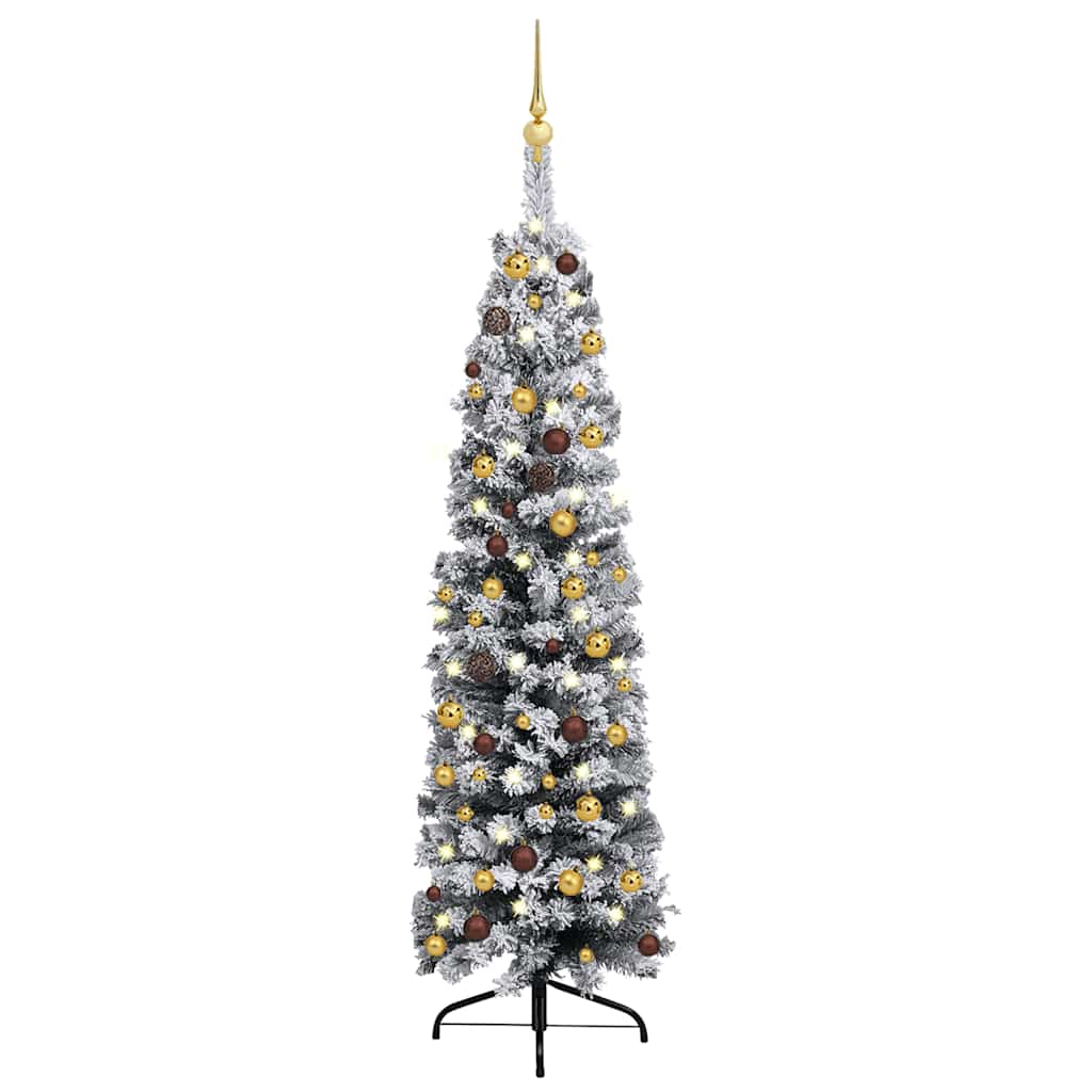 Slim Artificial Pre-Lit Christmas Tree With Ball Set Green