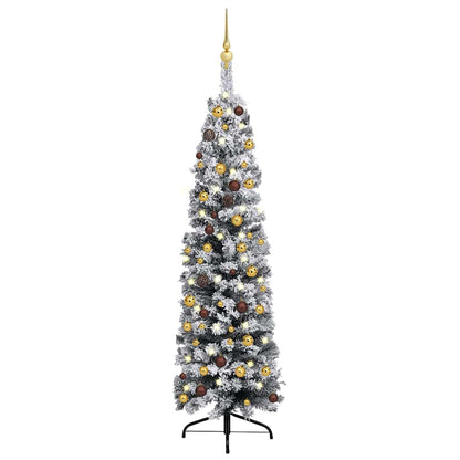 Slim Artificial Pre-Lit Christmas Tree With Ball Set Green