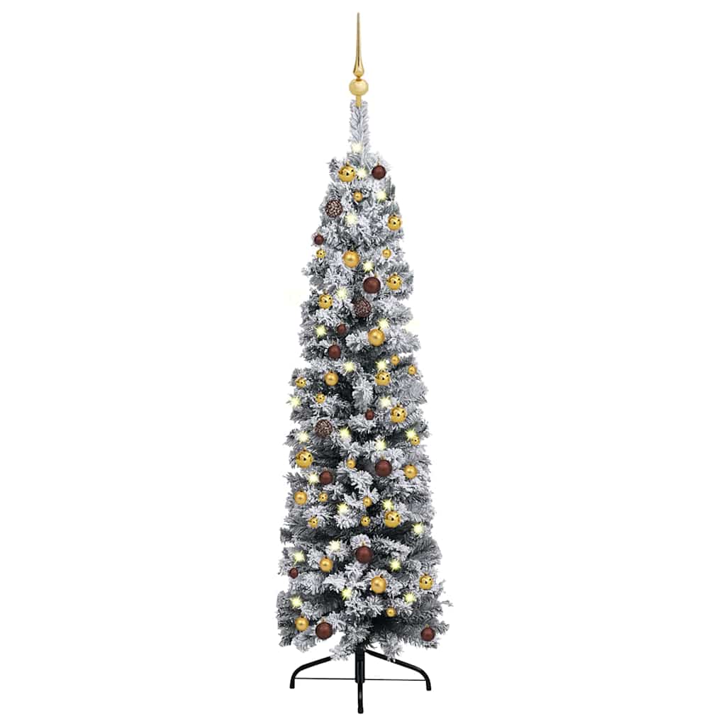 Slim Artificial Pre-Lit Christmas Tree With Ball Set Green