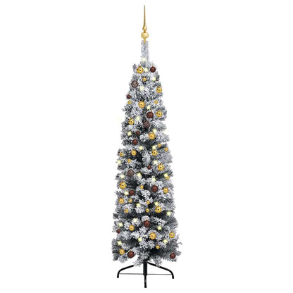 Slim Artificial Pre-Lit Christmas Tree With Ball Set Green
