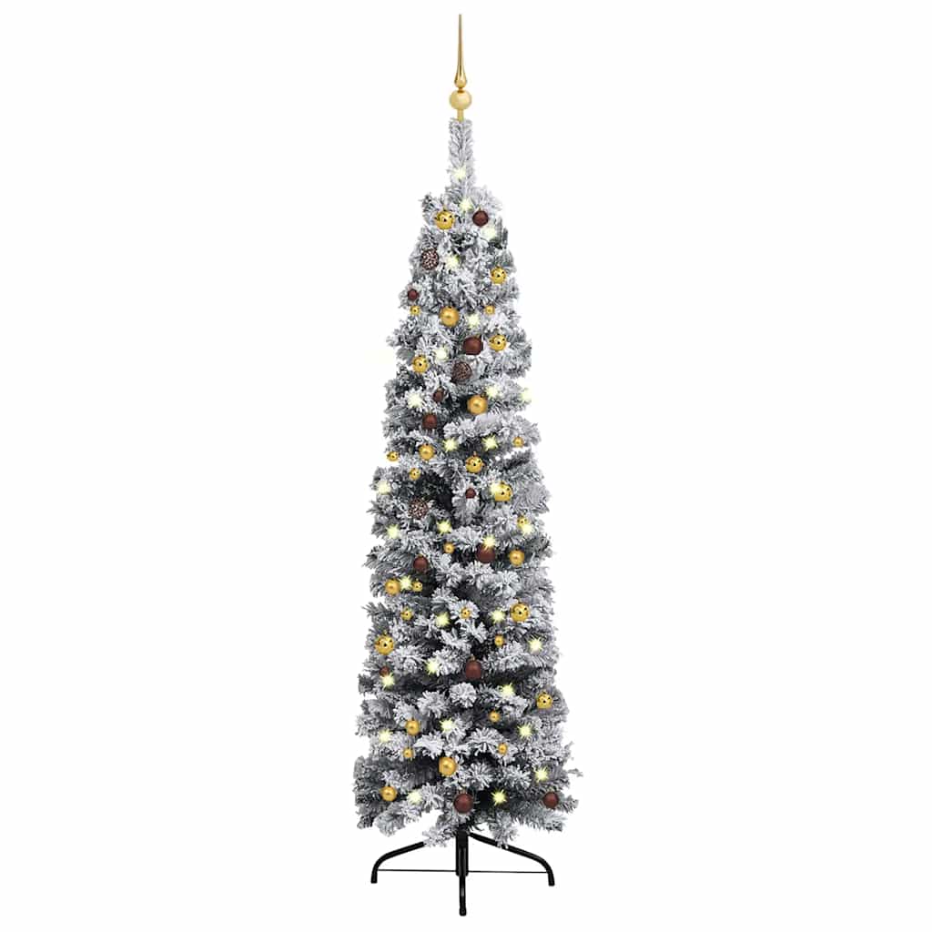 Slim Artificial Pre-Lit Christmas Tree With Ball Set Green