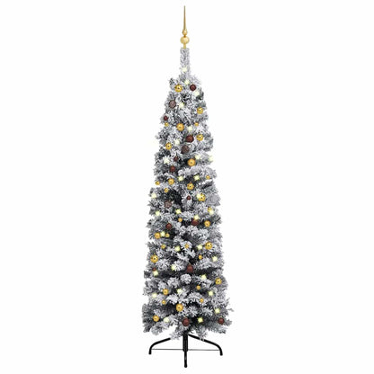 Slim Artificial Pre-Lit Christmas Tree With Ball Set Green