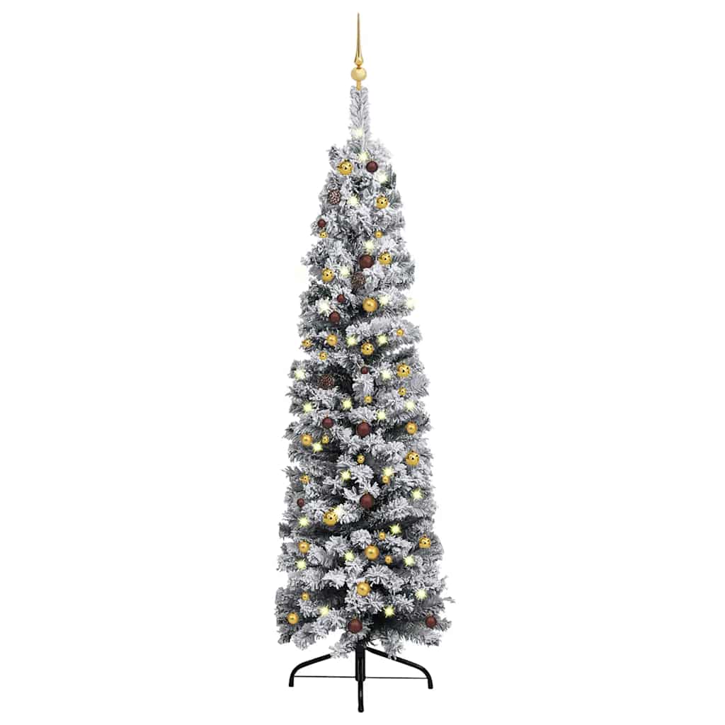 Slim Artificial Pre-Lit Christmas Tree With Ball Set Green