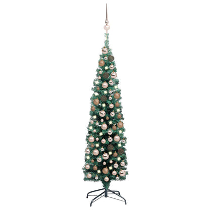 Slim Artificial Pre-Lit Christmas Tree With Ball Set Green
