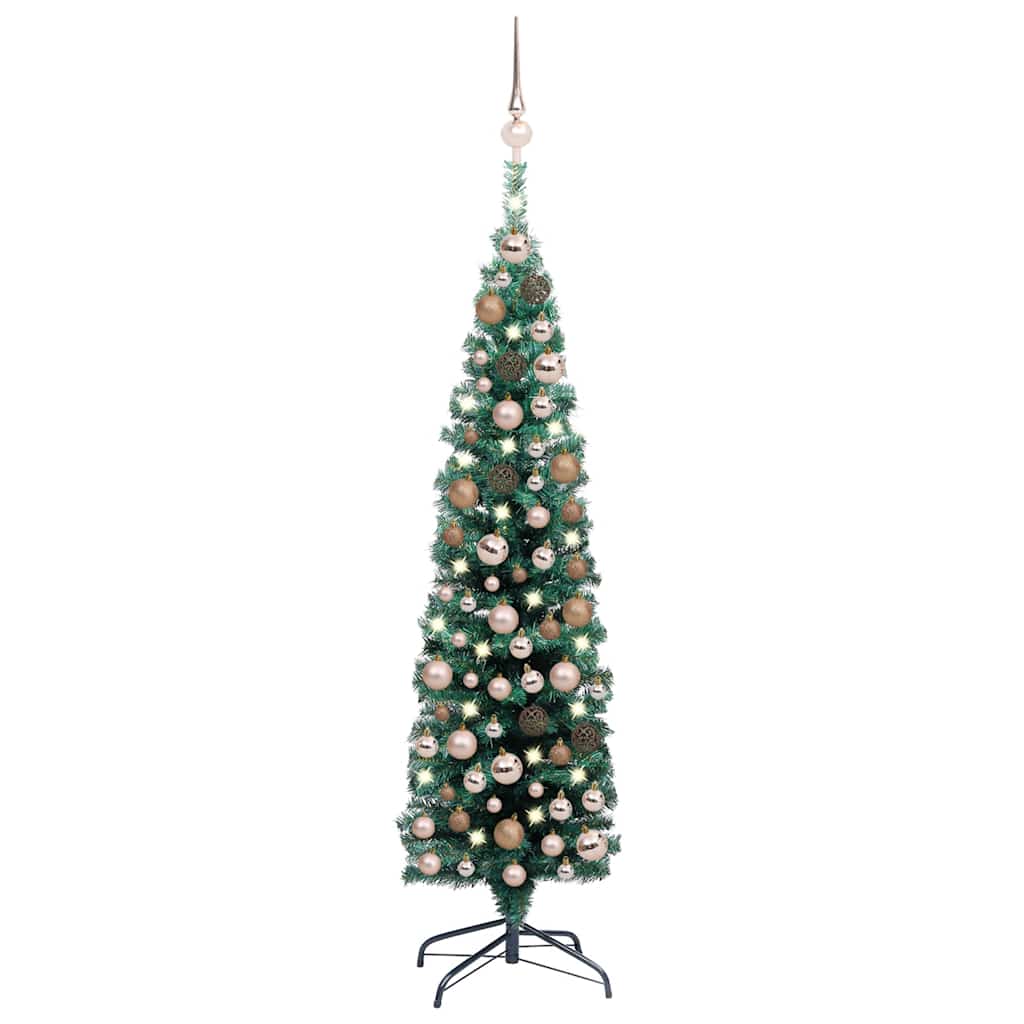 Slim Artificial Pre-Lit Christmas Tree With Ball Set Green