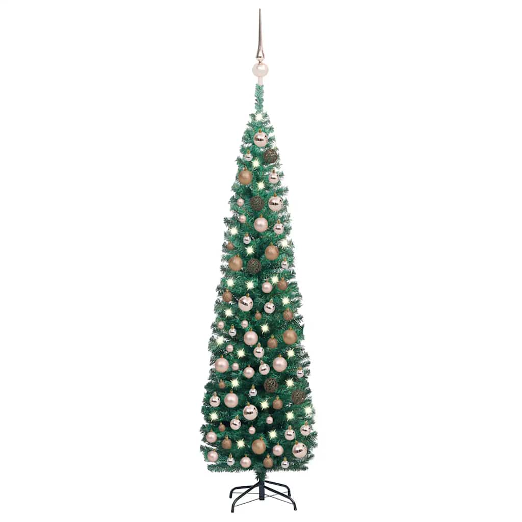 Slim Artificial Pre-Lit Christmas Tree With Ball Set Green