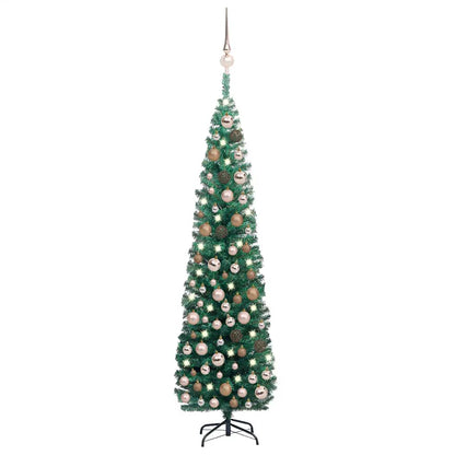Slim Artificial Pre-Lit Christmas Tree With Ball Set Green