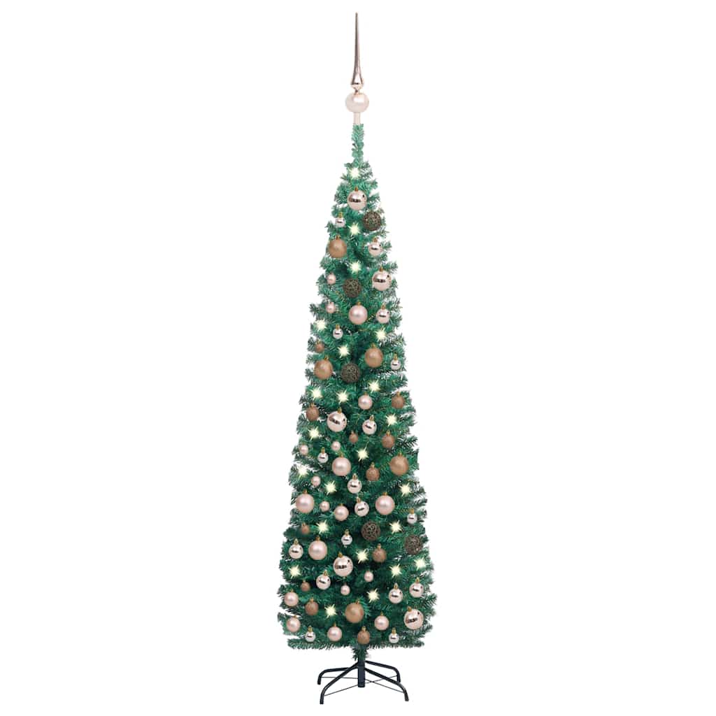 Slim Artificial Pre-Lit Christmas Tree With Ball Set Green