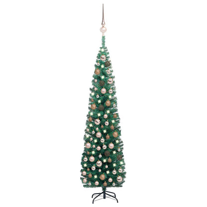 Slim Artificial Pre-Lit Christmas Tree With Ball Set Green