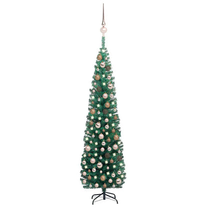 Slim Artificial Pre-Lit Christmas Tree With Ball Set Green