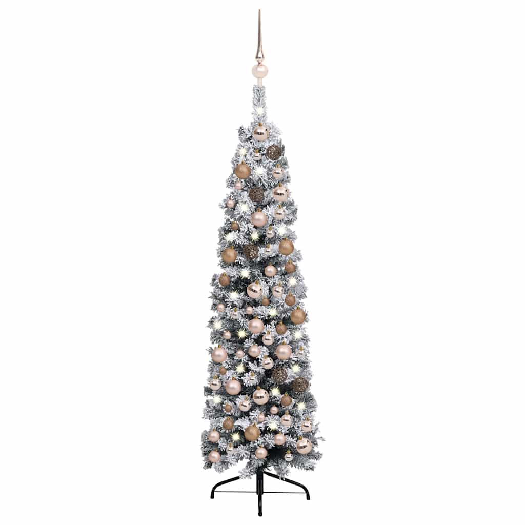 Slim Artificial Pre-Lit Christmas Tree With Ball Set Green