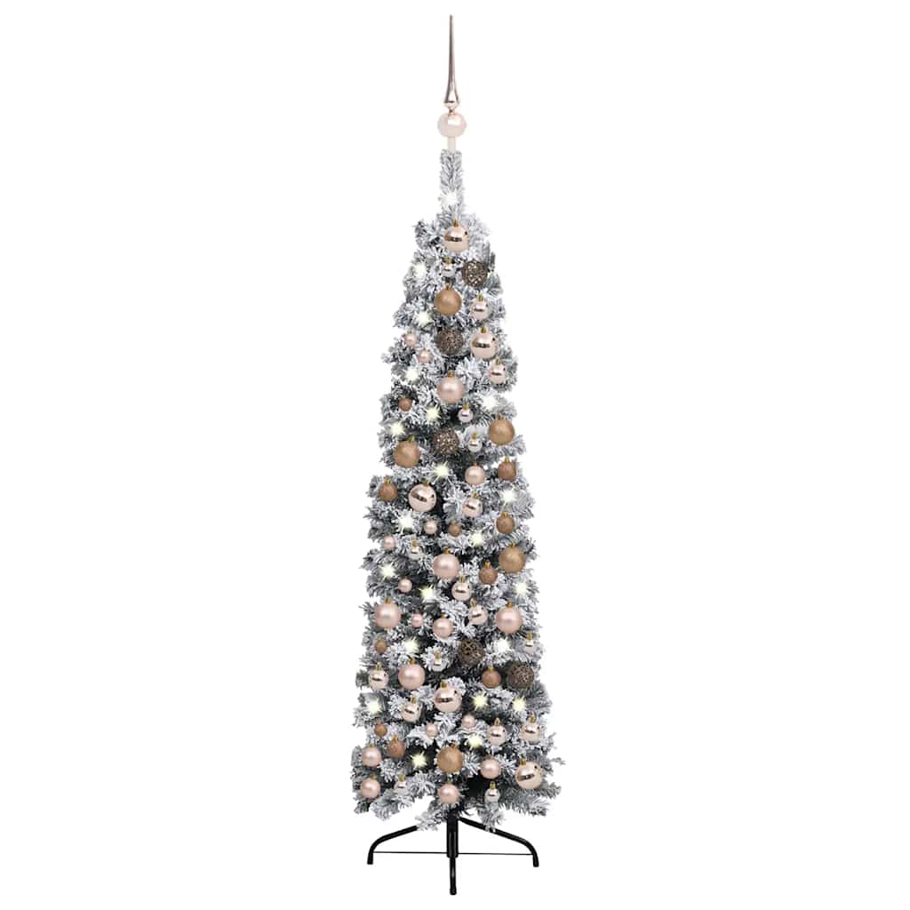 Slim Artificial Pre-Lit Christmas Tree With Ball Set Green