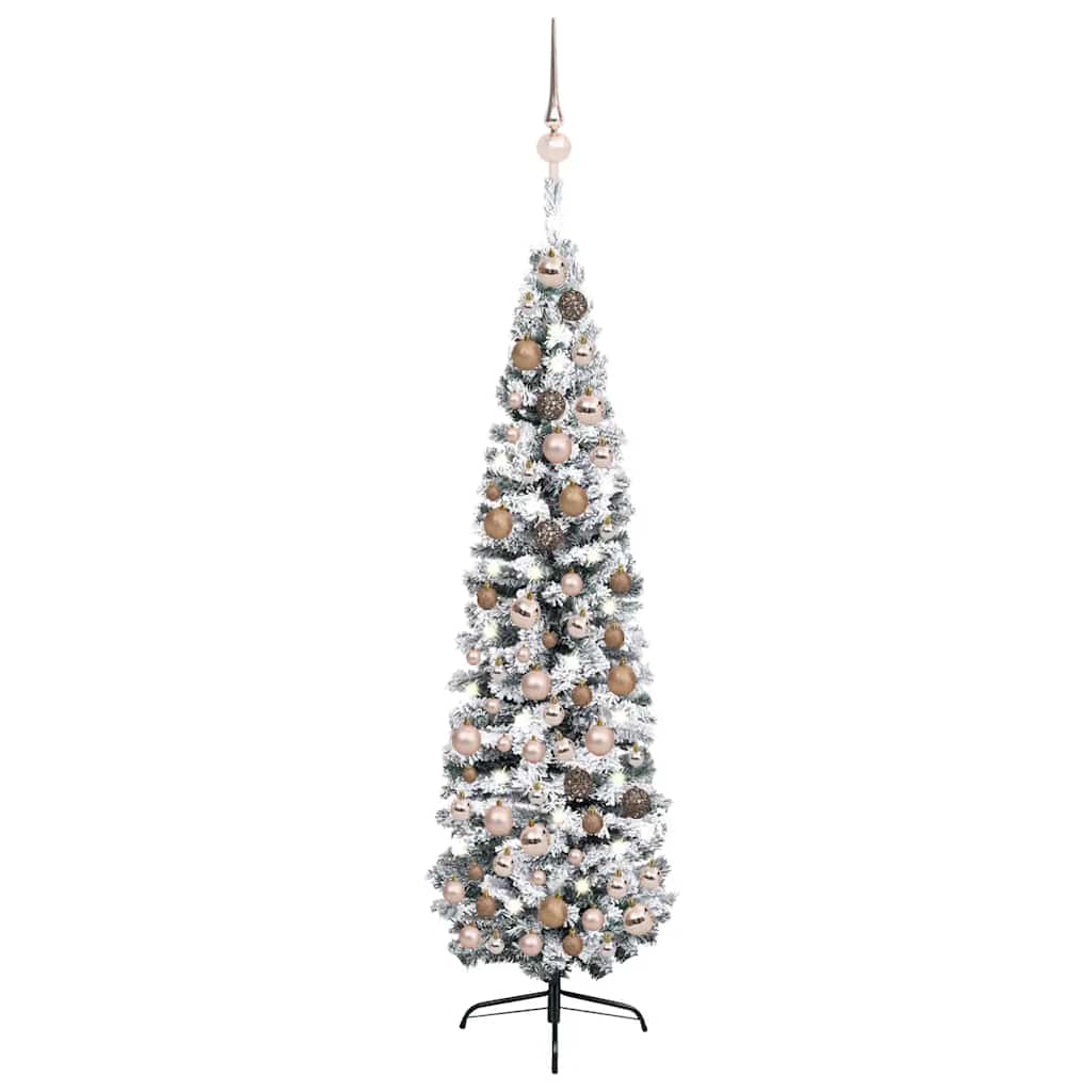 Slim Artificial Pre-Lit Christmas Tree With Ball Set Green