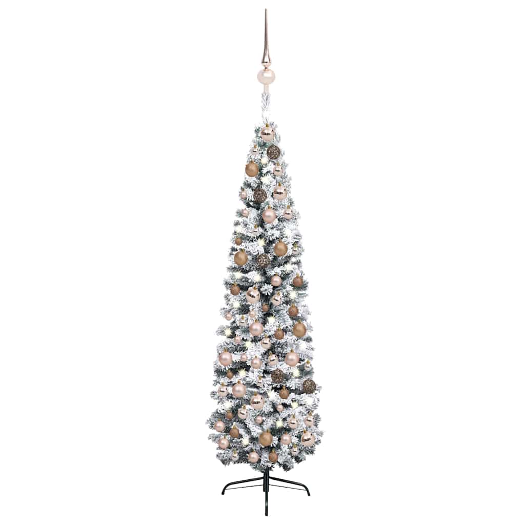 Slim Artificial Pre-Lit Christmas Tree With Ball Set Green