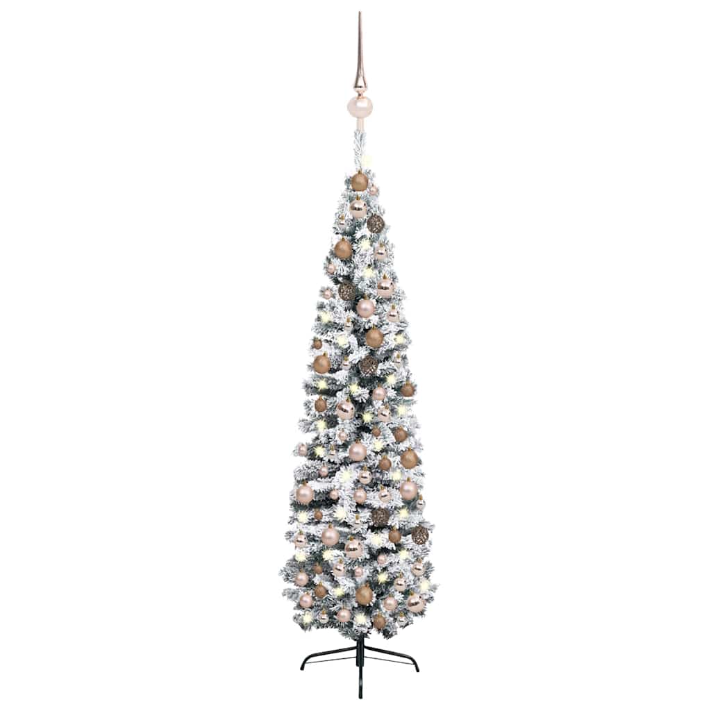 Slim Artificial Pre-Lit Christmas Tree With Ball Set Green