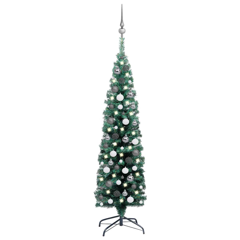 Slim Artificial Pre-Lit Christmas Tree With Ball Set Green