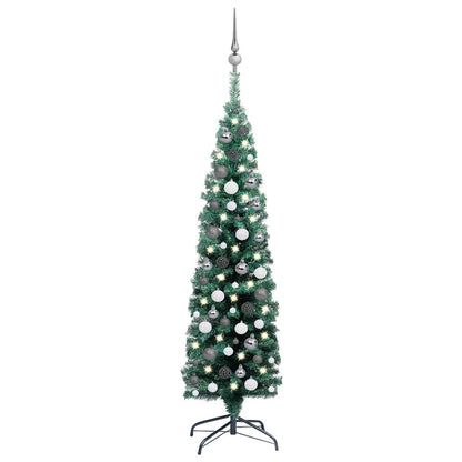 Slim Artificial Pre-Lit Christmas Tree With Ball Set Green