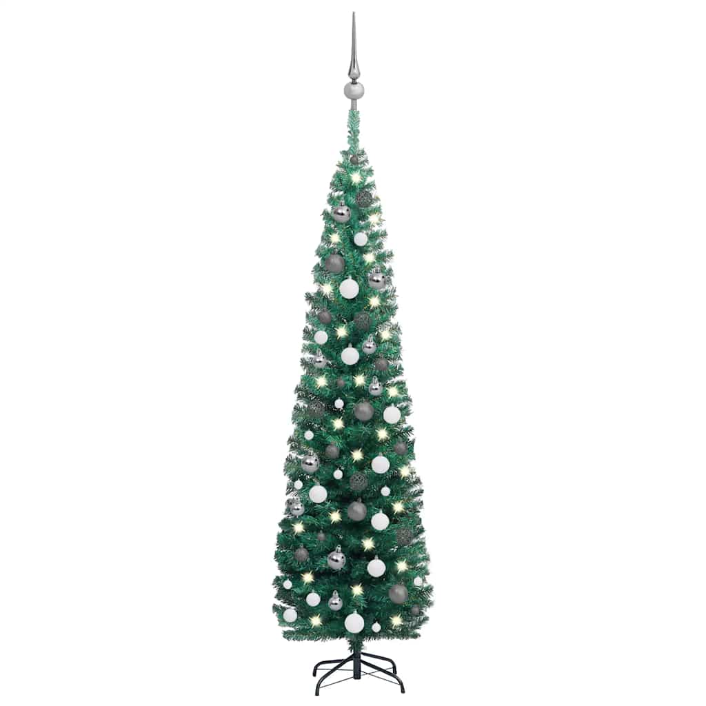 Slim Artificial Pre-Lit Christmas Tree With Ball Set Green