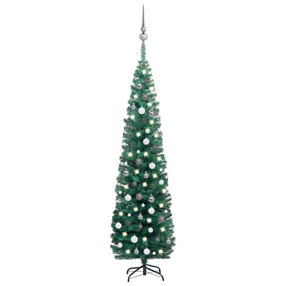Slim Artificial Pre-Lit Christmas Tree With Ball Set Green