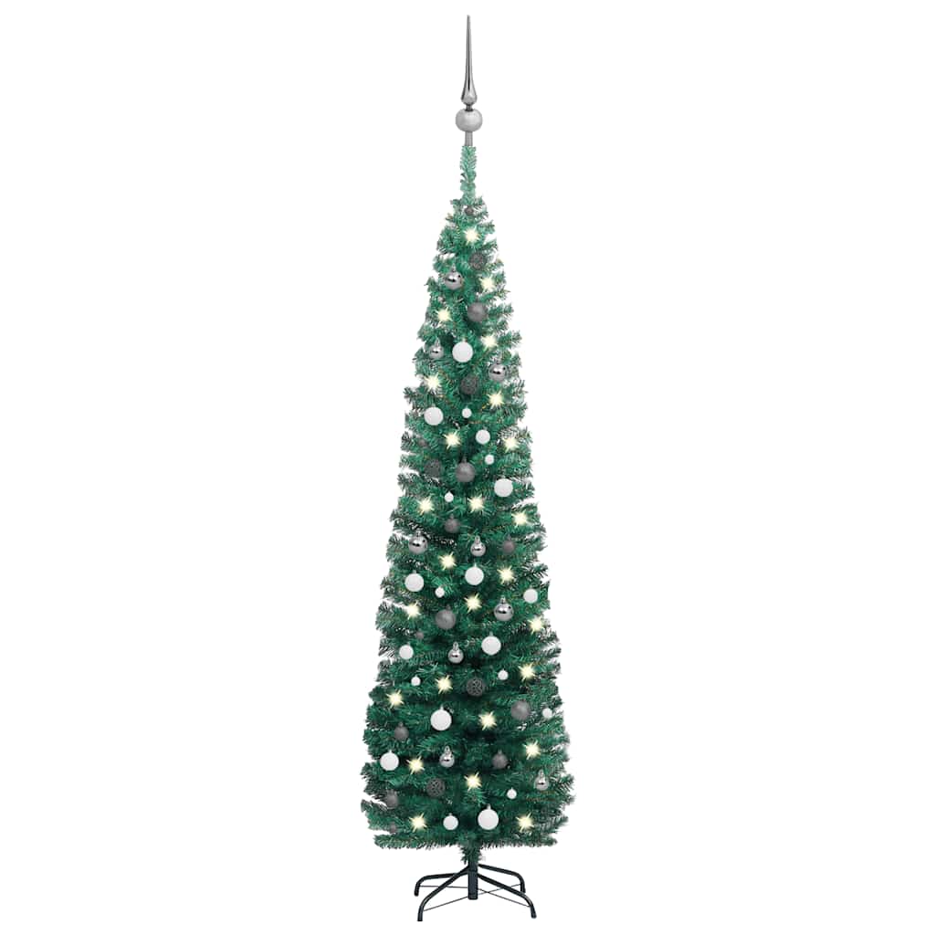 Slim Artificial Pre-Lit Christmas Tree With Ball Set Green