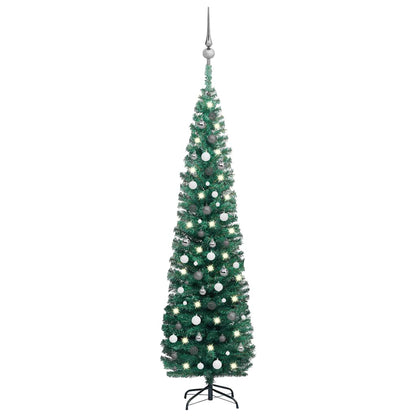 Slim Artificial Pre-Lit Christmas Tree With Ball Set Green
