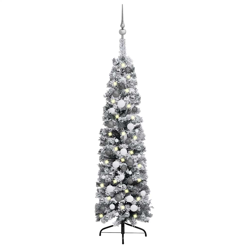 Slim Artificial Pre-Lit Christmas Tree With Ball Set Green