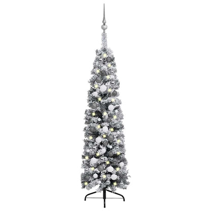 Slim Artificial Pre-Lit Christmas Tree With Ball Set Green