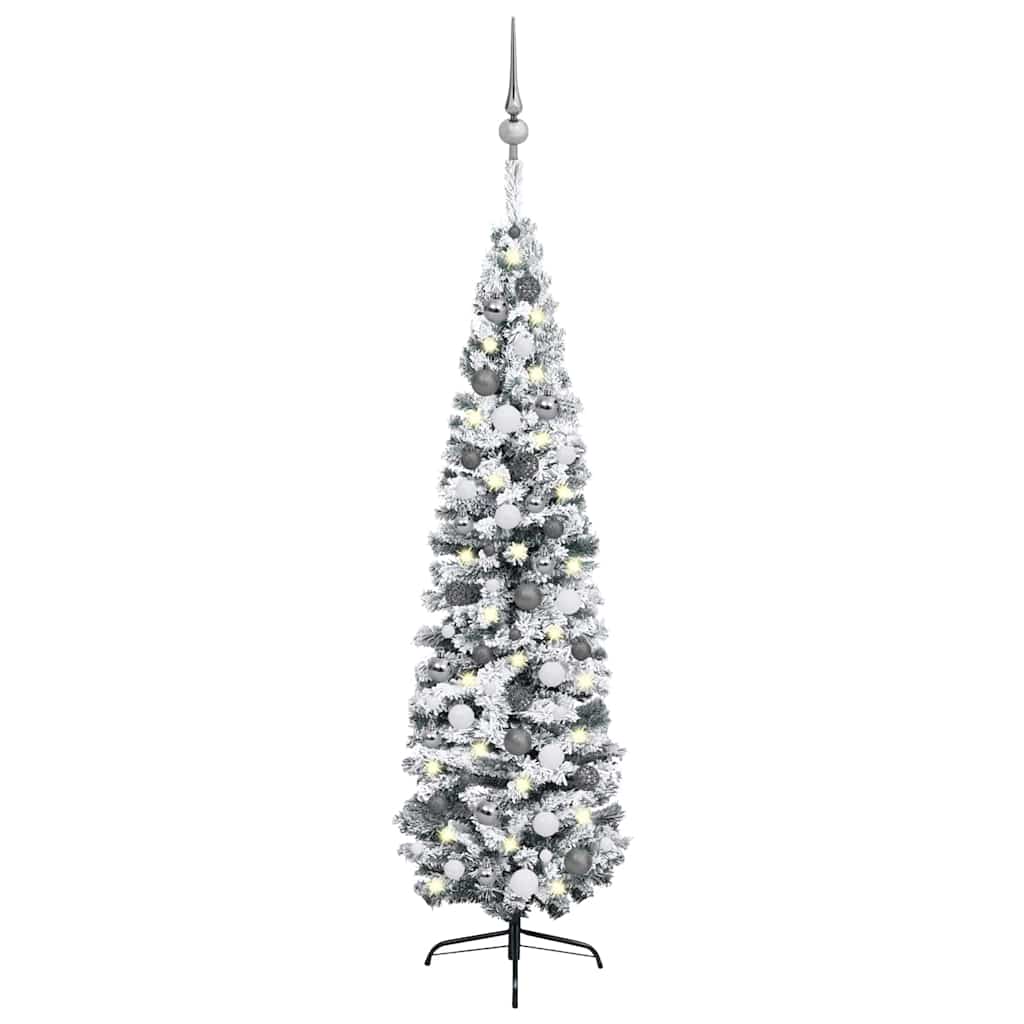Slim Artificial Pre-Lit Christmas Tree With Ball Set Green