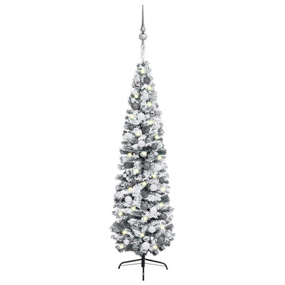 Slim Artificial Pre-Lit Christmas Tree With Ball Set Green