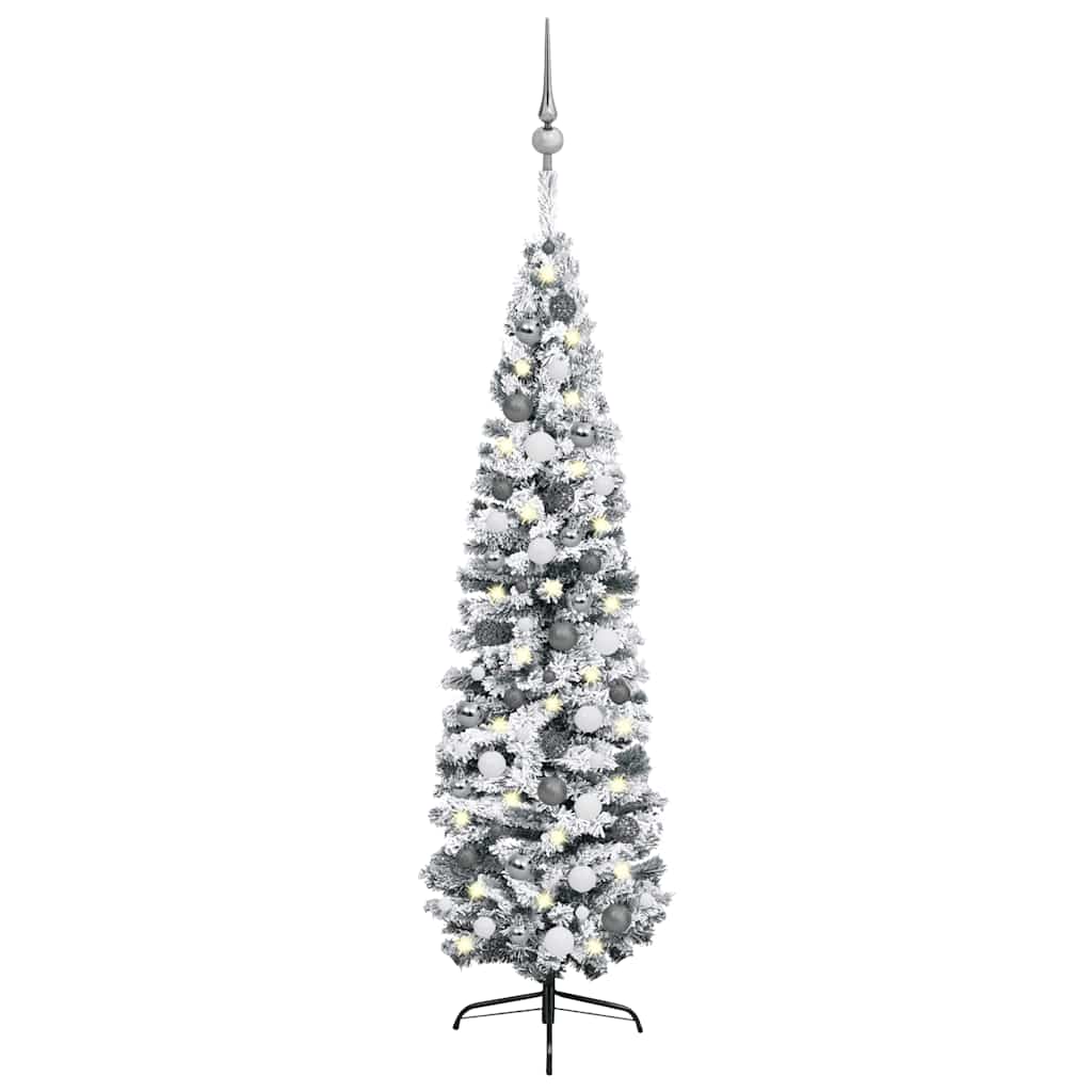 Slim Artificial Pre-Lit Christmas Tree With Ball Set Green