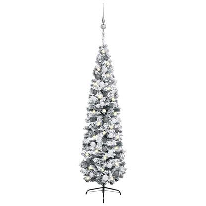 Slim Artificial Pre-Lit Christmas Tree With Ball Set Green