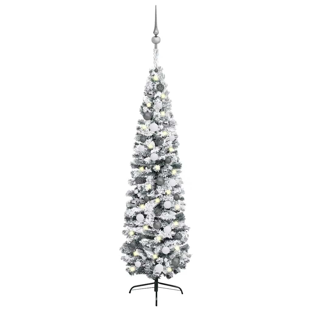 Slim Artificial Pre-Lit Christmas Tree With Ball Set Green