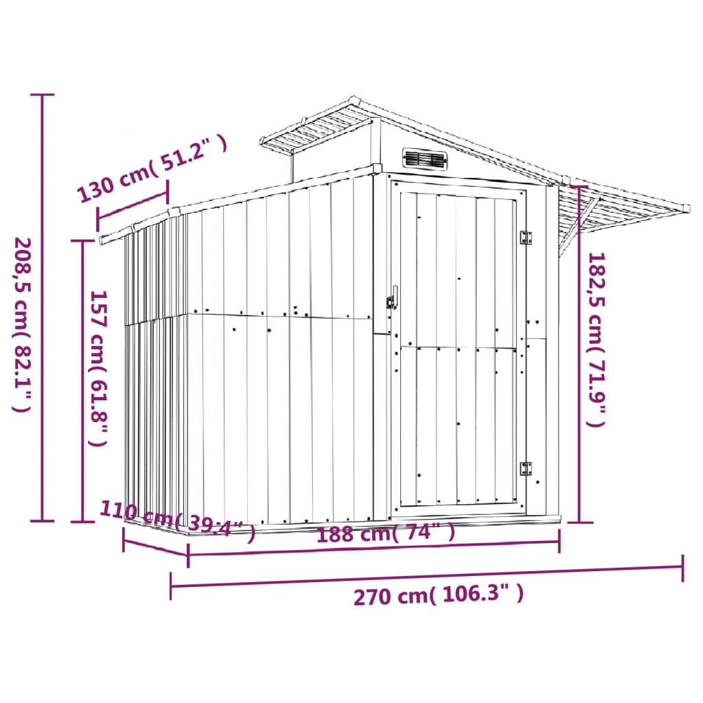 Garden Shed 270X130X208.5 Cm Galvanised Steel