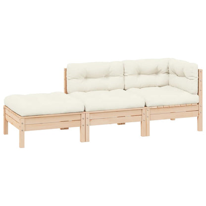 3 Piece Garden Lounge Set With Cream Cushions Solid Pinewood