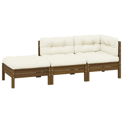 3 Piece Garden Lounge Set With Cream Cushions Solid Pinewood