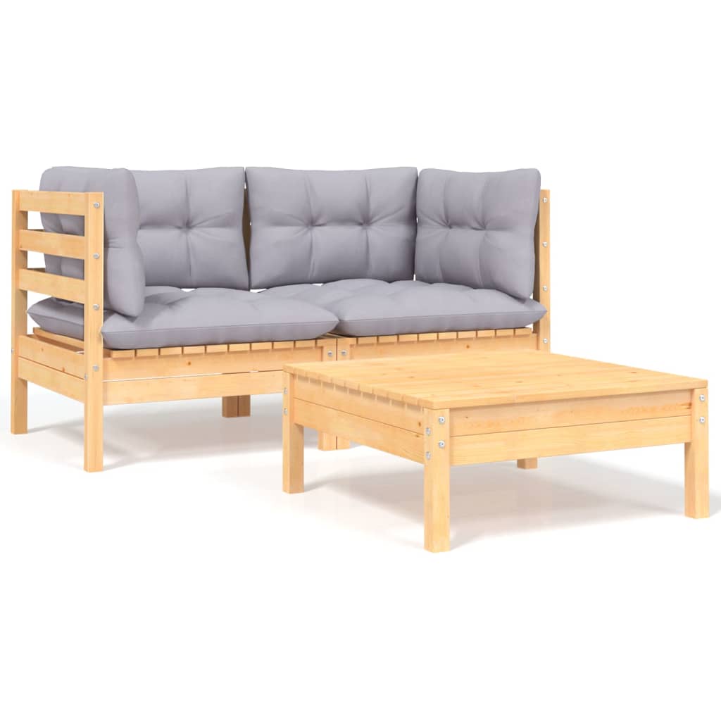 3 Piece Garden Lounge Set With Cream Cushions Solid Pinewood